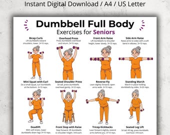 Ganzkörper-Hantelübungen für Senioren Printable | Sitzende und stehende Hantel-Training | Low Auswirkungen Heim Übung Chart für ältere Erwachsene
