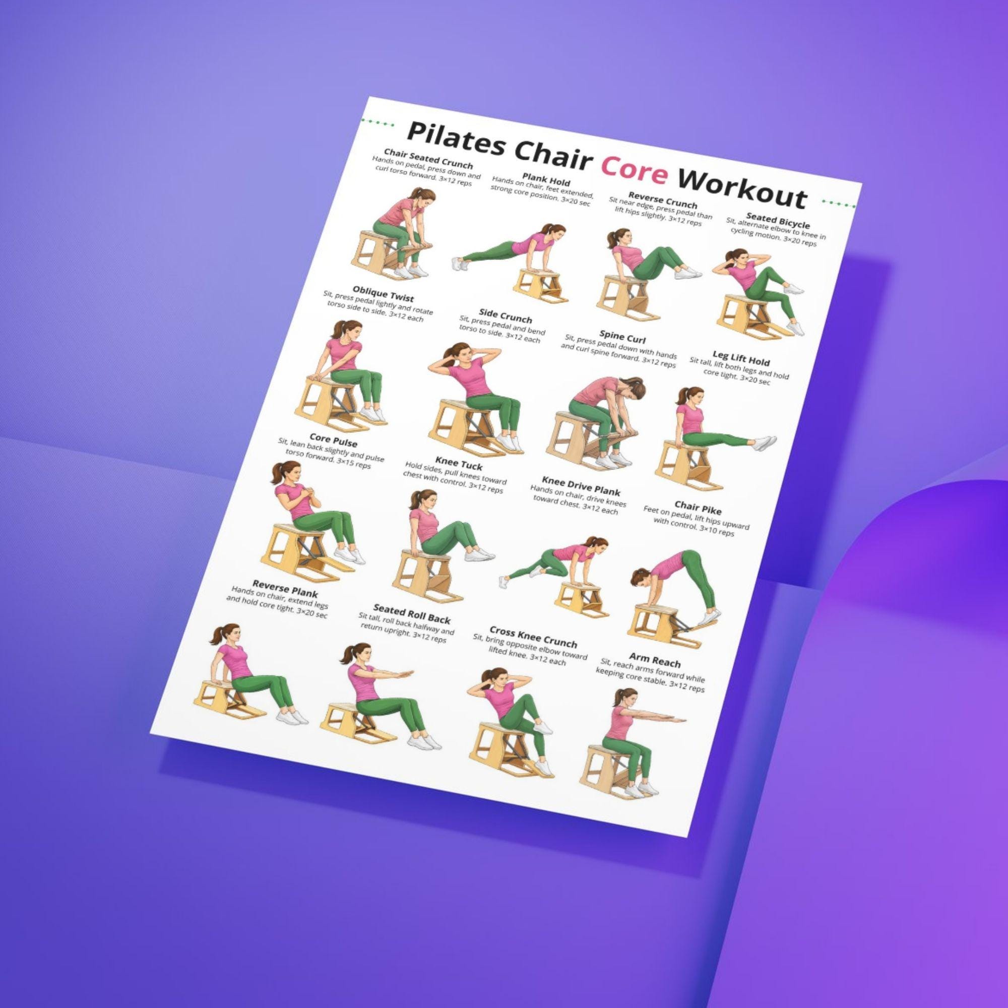 Pilates Chair Class Routine Pilates Chair Core Workout Printable, Pilates Chair Exercises Chart ...