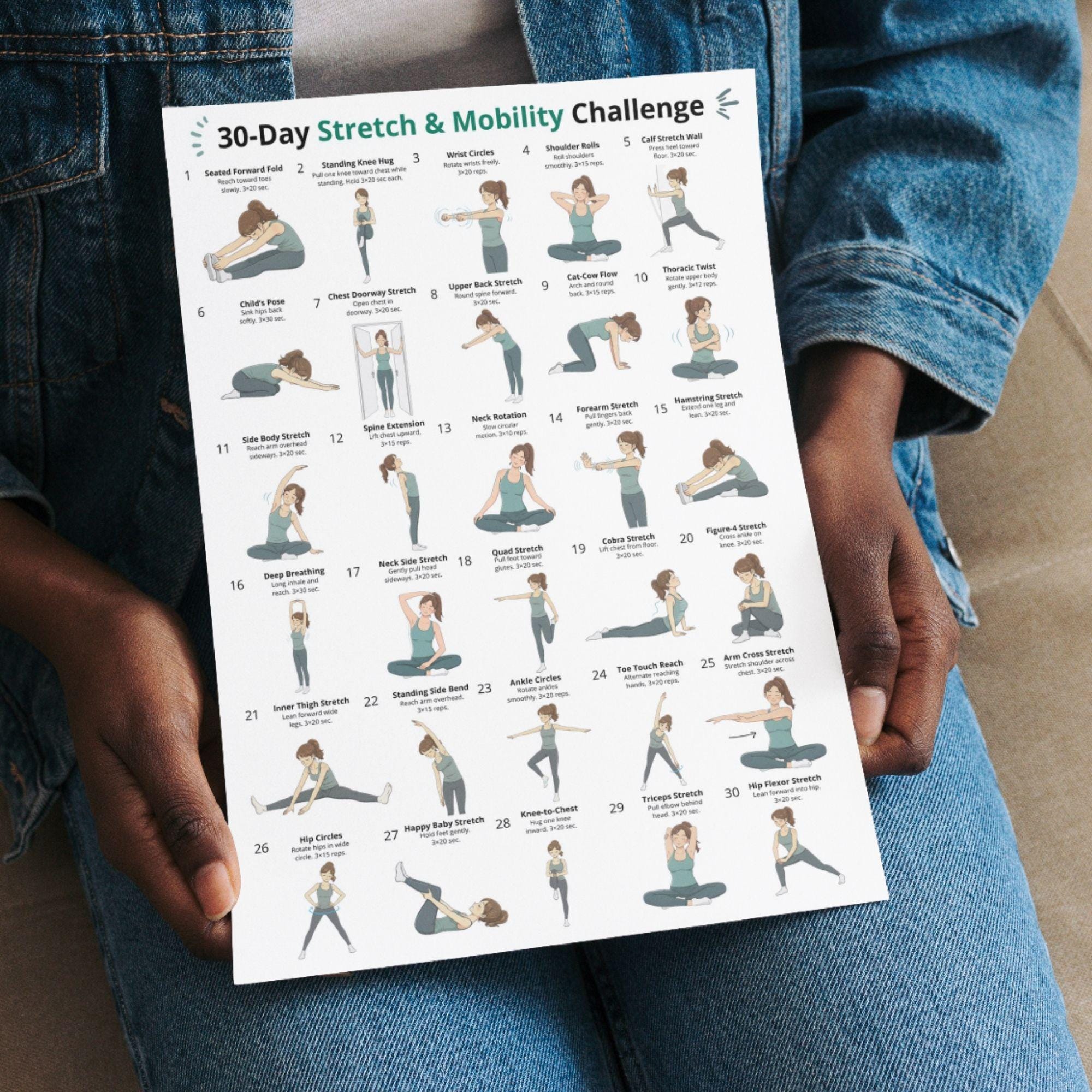 30 Day Stretch & Mobility Challenge Printable, Flexibility Poster ...
