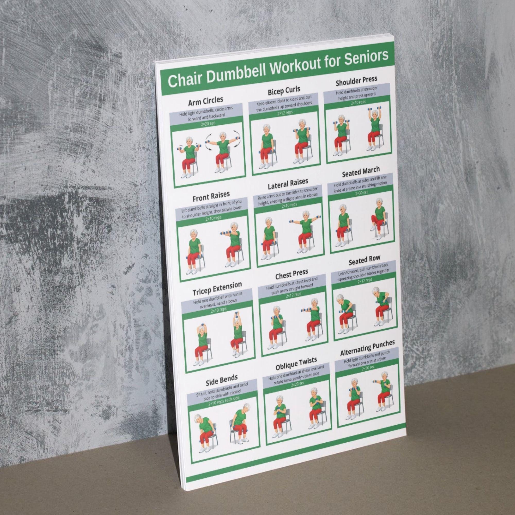 Chair Dumbbell Workout for Seniors Poster, Seated Dumbbell Exercise