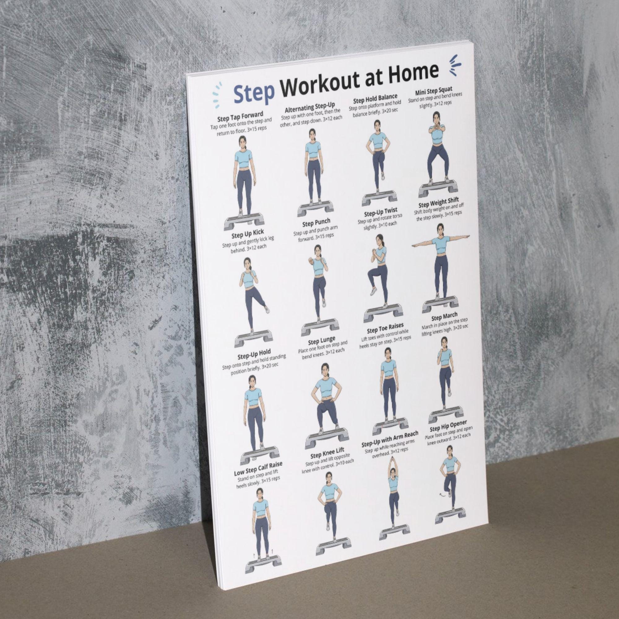 Step Workout, Step Exercises at Home, Aerobic Step Exercises Chart ...