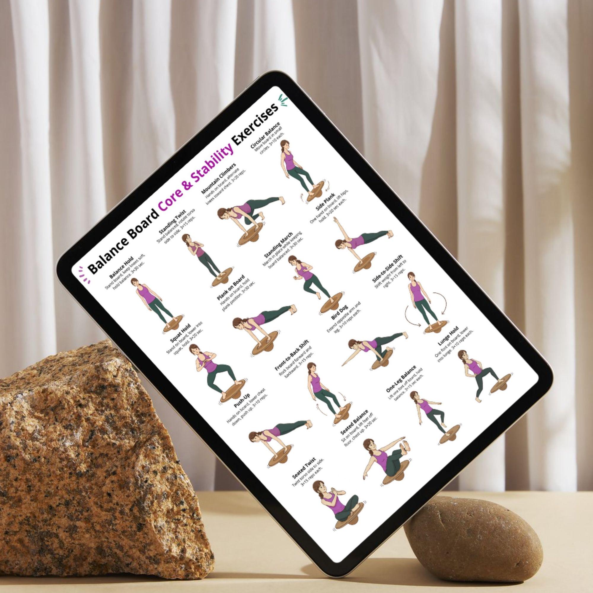 Balance Board Core & Stability Exercises Poster, Wobble Board Workout ...