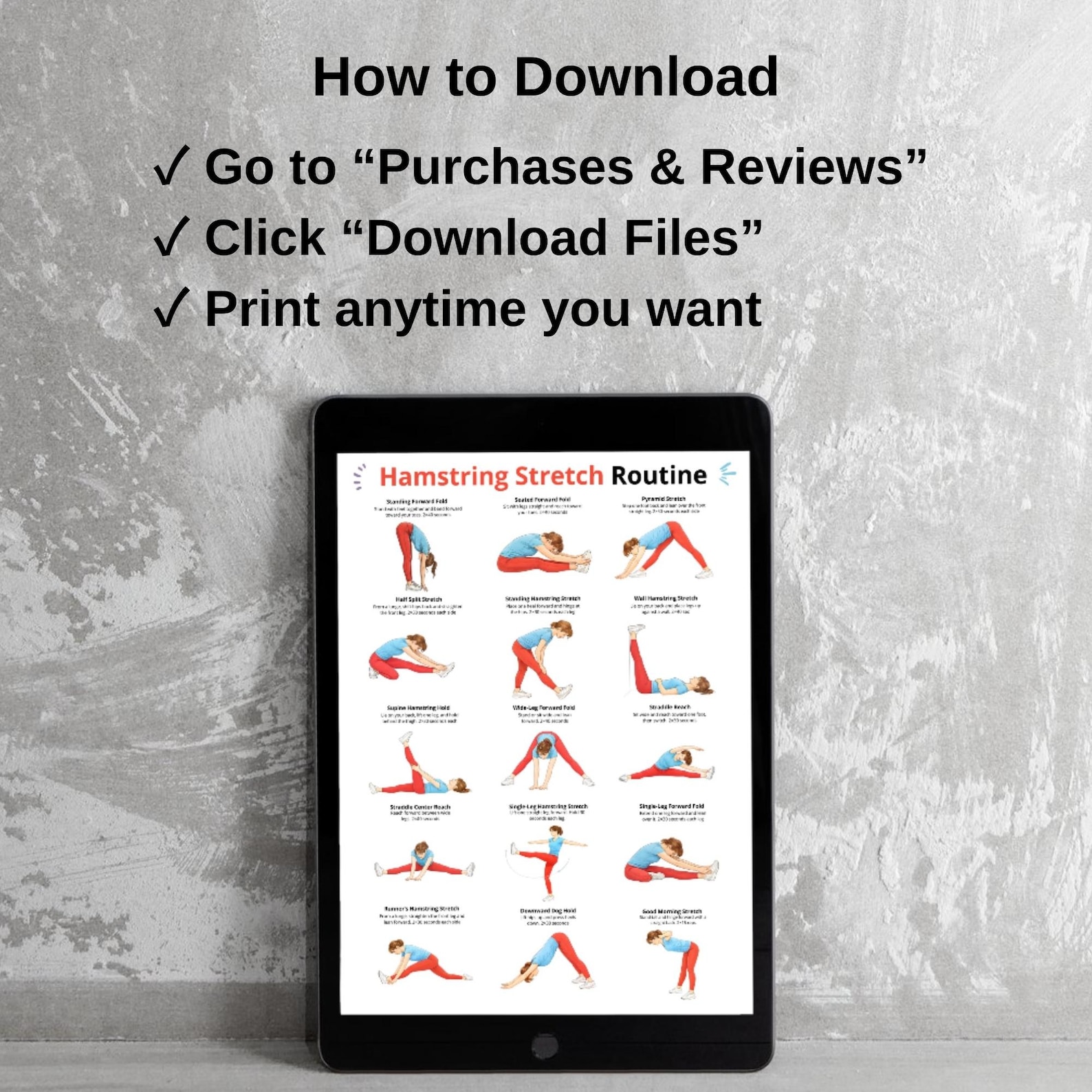 Hamstring Stretch PDF, Hamstring Exercises, Leg Stretching Workout ...