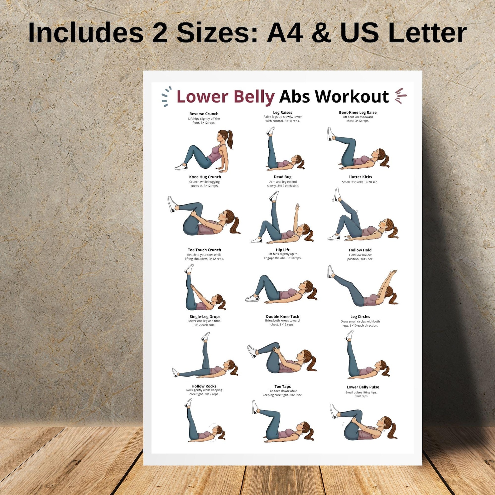 Lower Belly Abs Workout Poster, Lower Ab Exercises Printable, Core ...