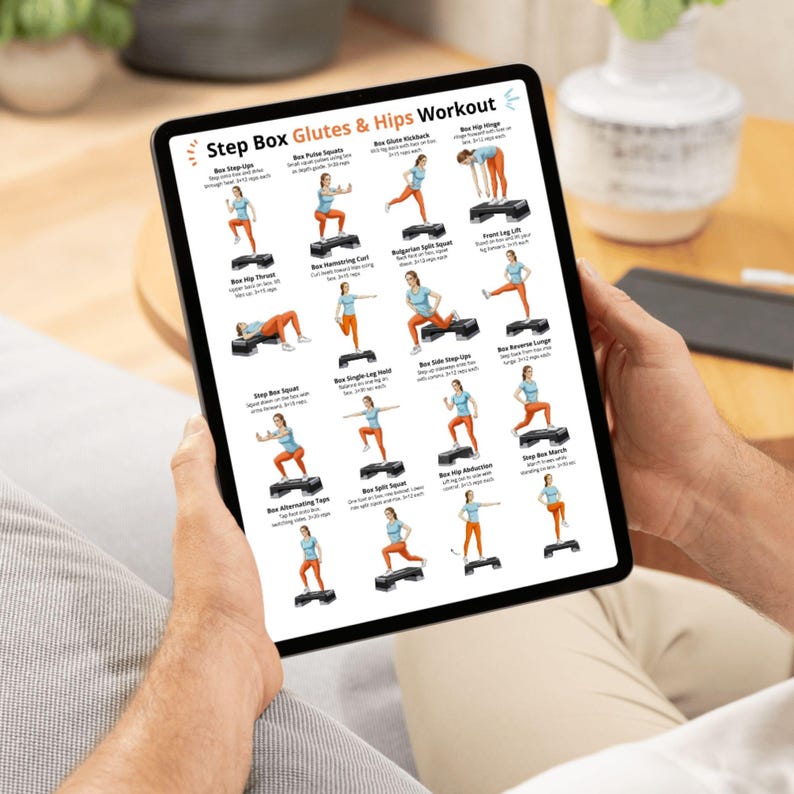 Step Box Glutes and Hips Exercise Poster – Glute, Hip and Leg Exercises ...