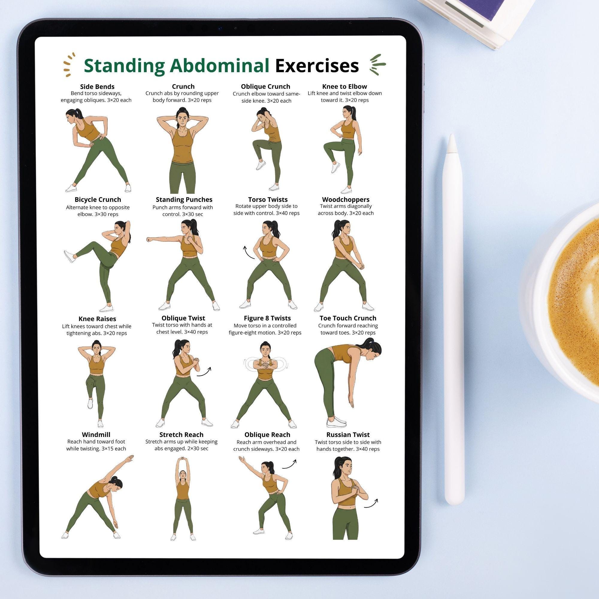 Standing Abdominal Exercises Printable, Standing Core and Ab Exercises ...