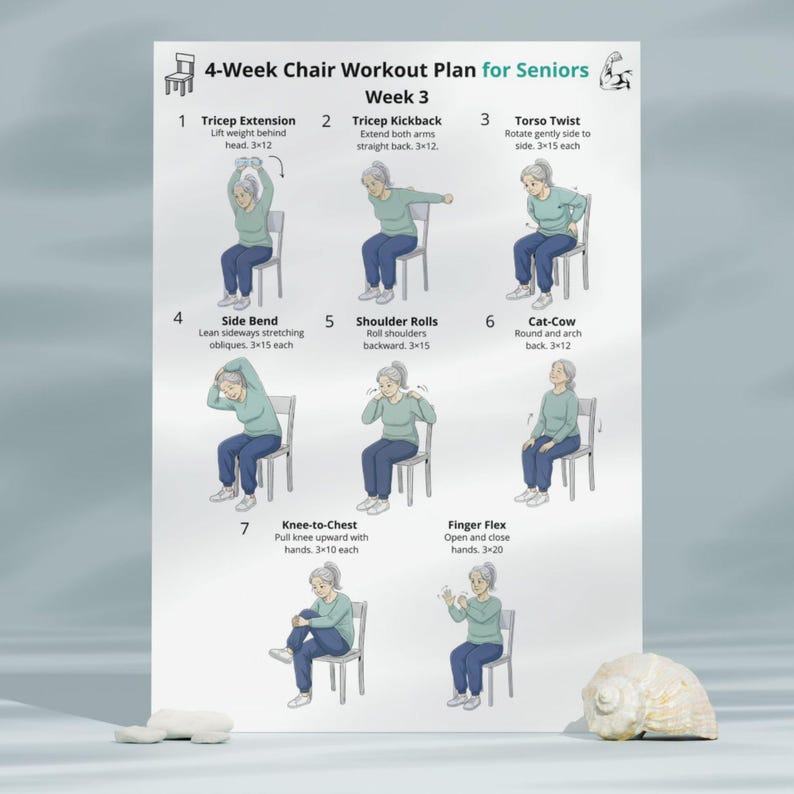 Chair Workout for Seniors, 4 Week Chair Exercise Chart Printable ...