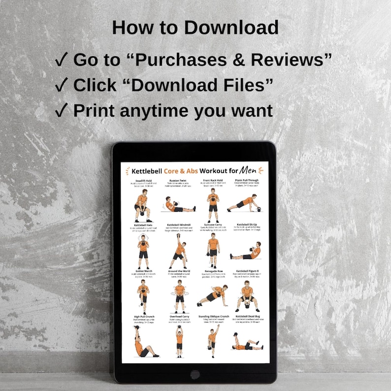 Kettlebell Core & Abs Workout Poster for Men – Kettlebell Abdominal and ...