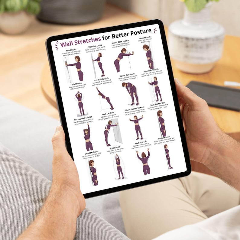 Posture Exercises Chart | Wall Stretch Routine | Standing Flexibility ...