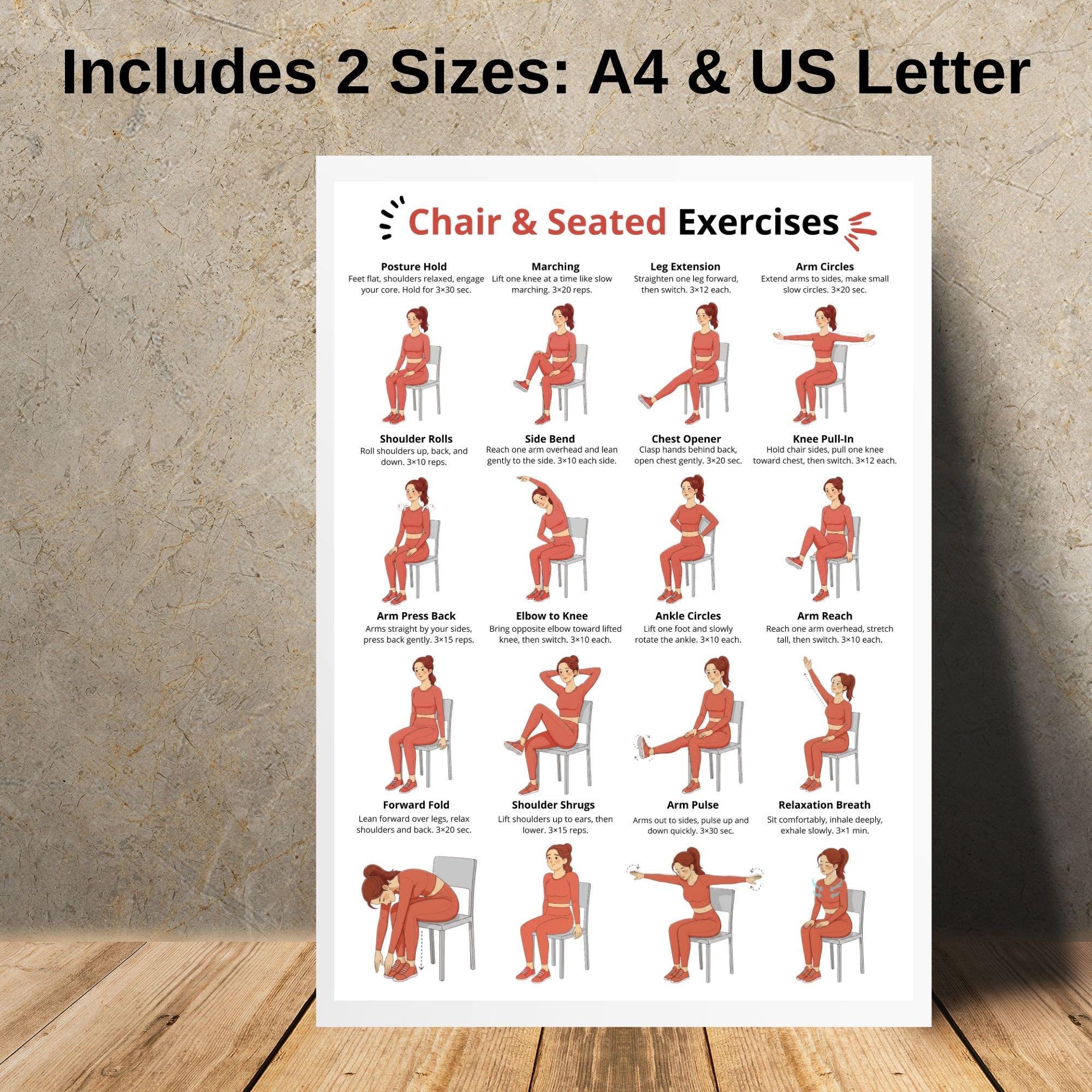Chair & Seated Exercises Printable | Low Impact Chair Workout Chart for ...