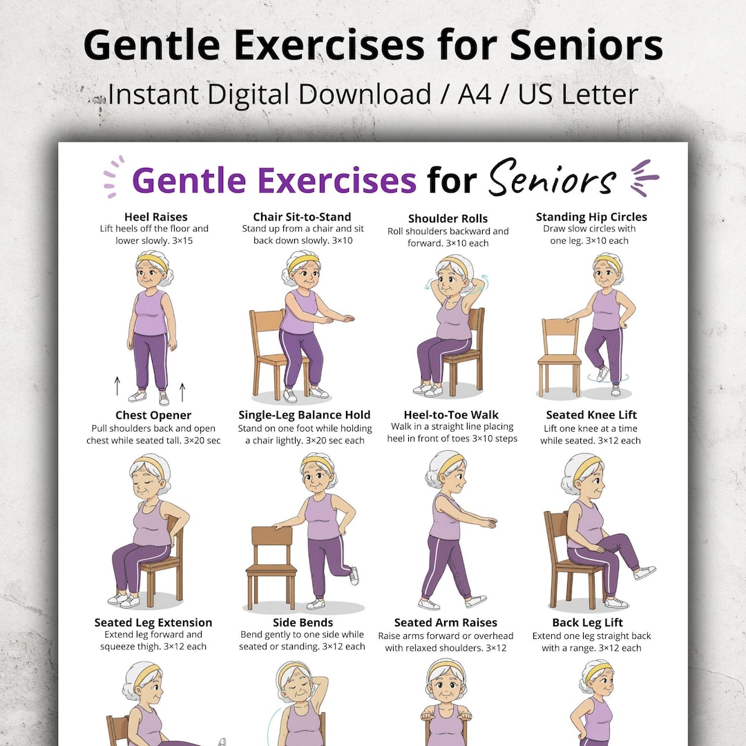 Gentle Exercises for Seniors Printable Poster, Seated and Standing ...