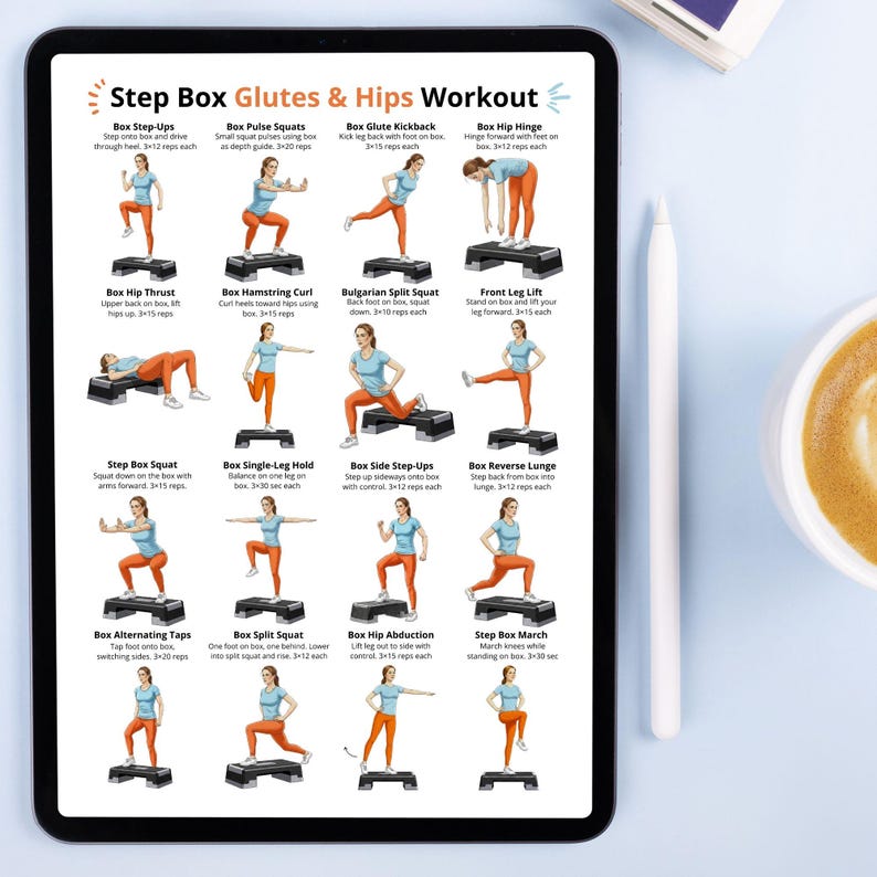 Step Box Glutes and Hips Exercise Poster – Glute, Hip and Leg Exercises ...