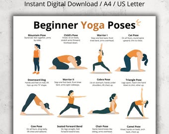 Yoga Poses Asanas Chart – Yoga Exercise Poster, Beginner Yoga Poses, Yoga Wall Art, Printable Home Workout Yoga PDF,Yoga Poses for Beginners