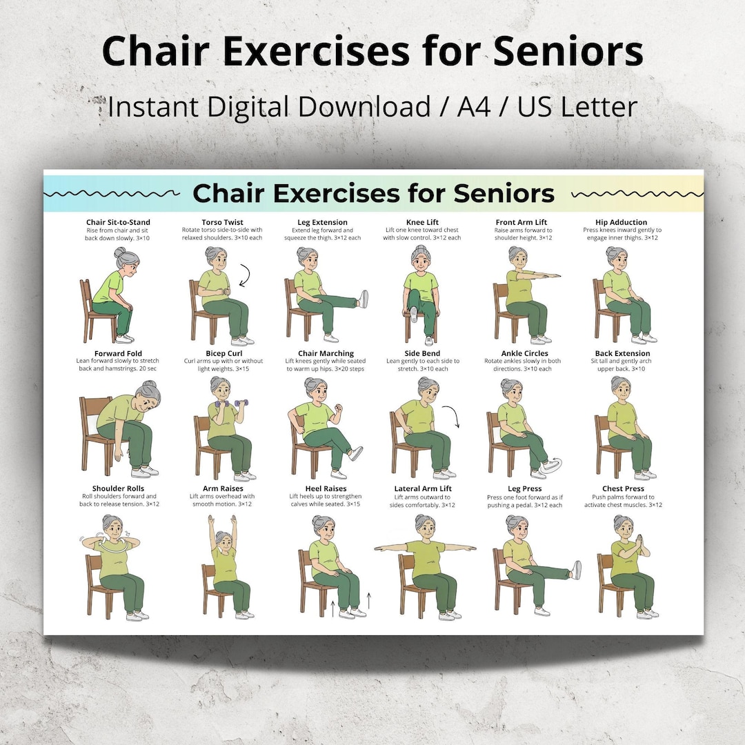 Chair Exercises for Seniors Poster, Seated Full Body Exercise Chart ...