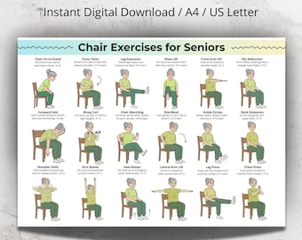 Chair Exercises for Seniors Poster, Seated Full Body Exercise Chart, Arms Legs Core Chair Exercises, No Floor Older Adults Workout Printable