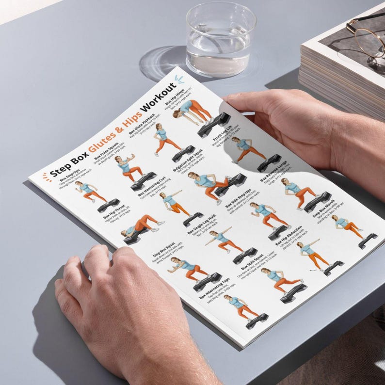 Step Box Glutes and Hips Exercise Poster – Glute, Hip and Leg Exercises ...