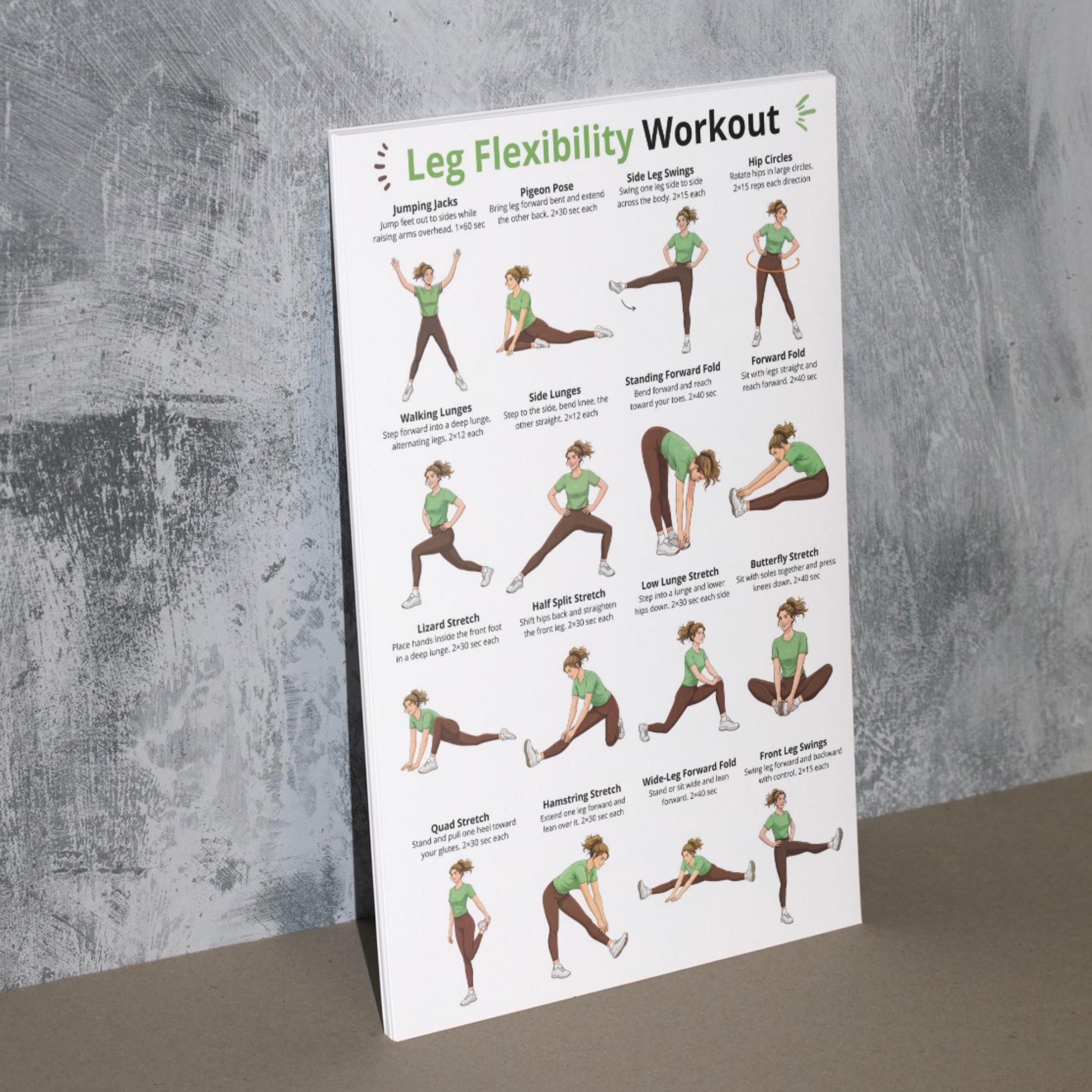 Legs Stretching Routine Leg Exercises Poster Printable, Leg Stretch Exercises Chart, Lower Body ...