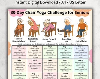 30 Day Chair Yoga Challenge for Seniors, Chair Exercises for Seniors at Home, Beginner Low Impact Routine, Seated Workout for Elderly PDF