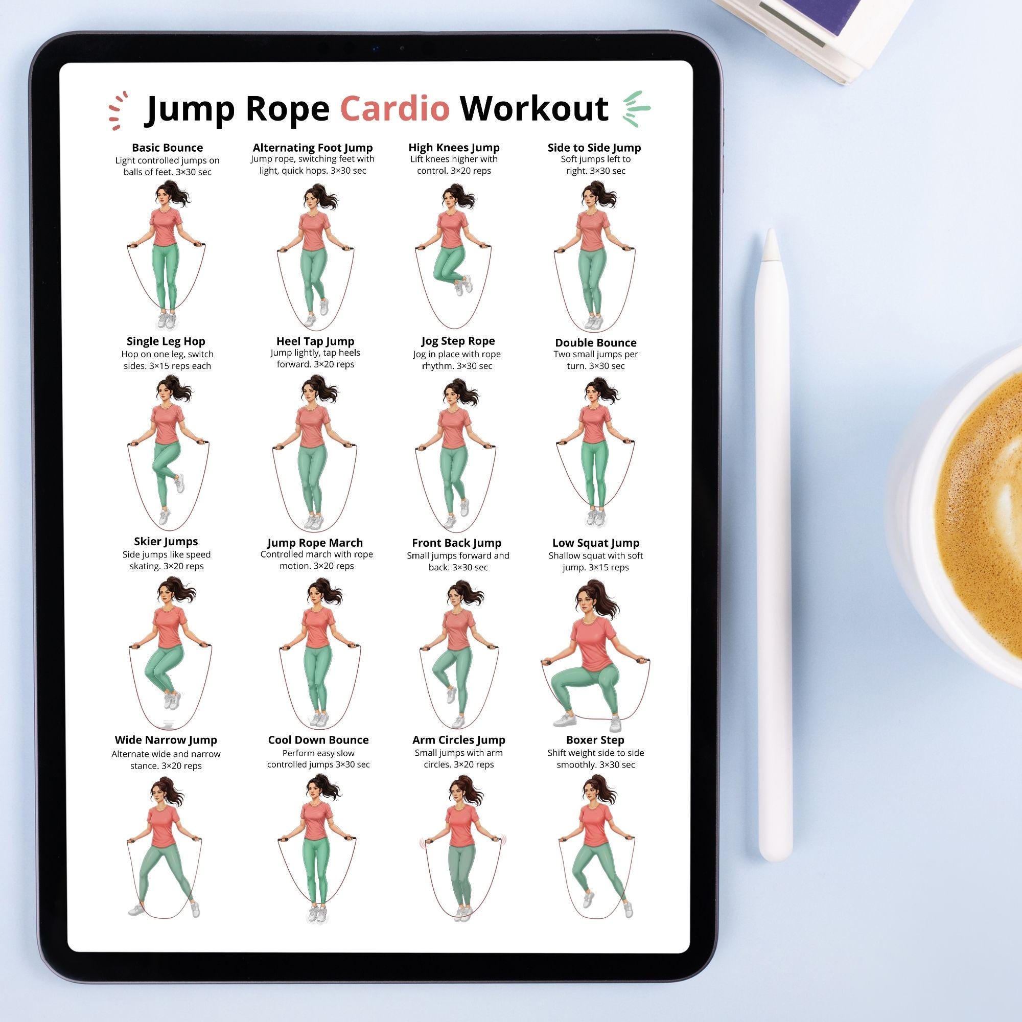 Jump Rope Cardia Jump Rope Cardio Workout, Jump Rope Exercises at Home Printable PDF ...