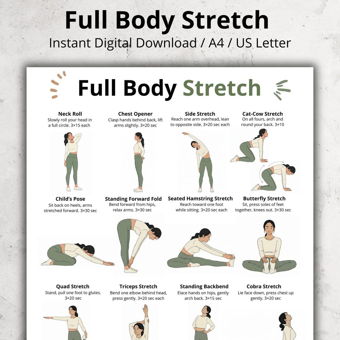Ganzkörper Stretching Poster mit Flexibilitäts Übungen | Home Stretch ...