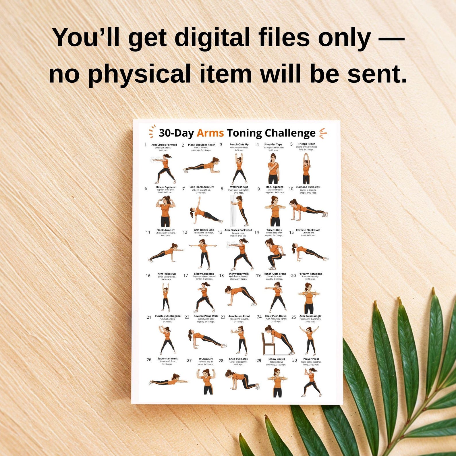 30 Day Arms Challenge Printable, Upper Body Workout Poster, Arm ...