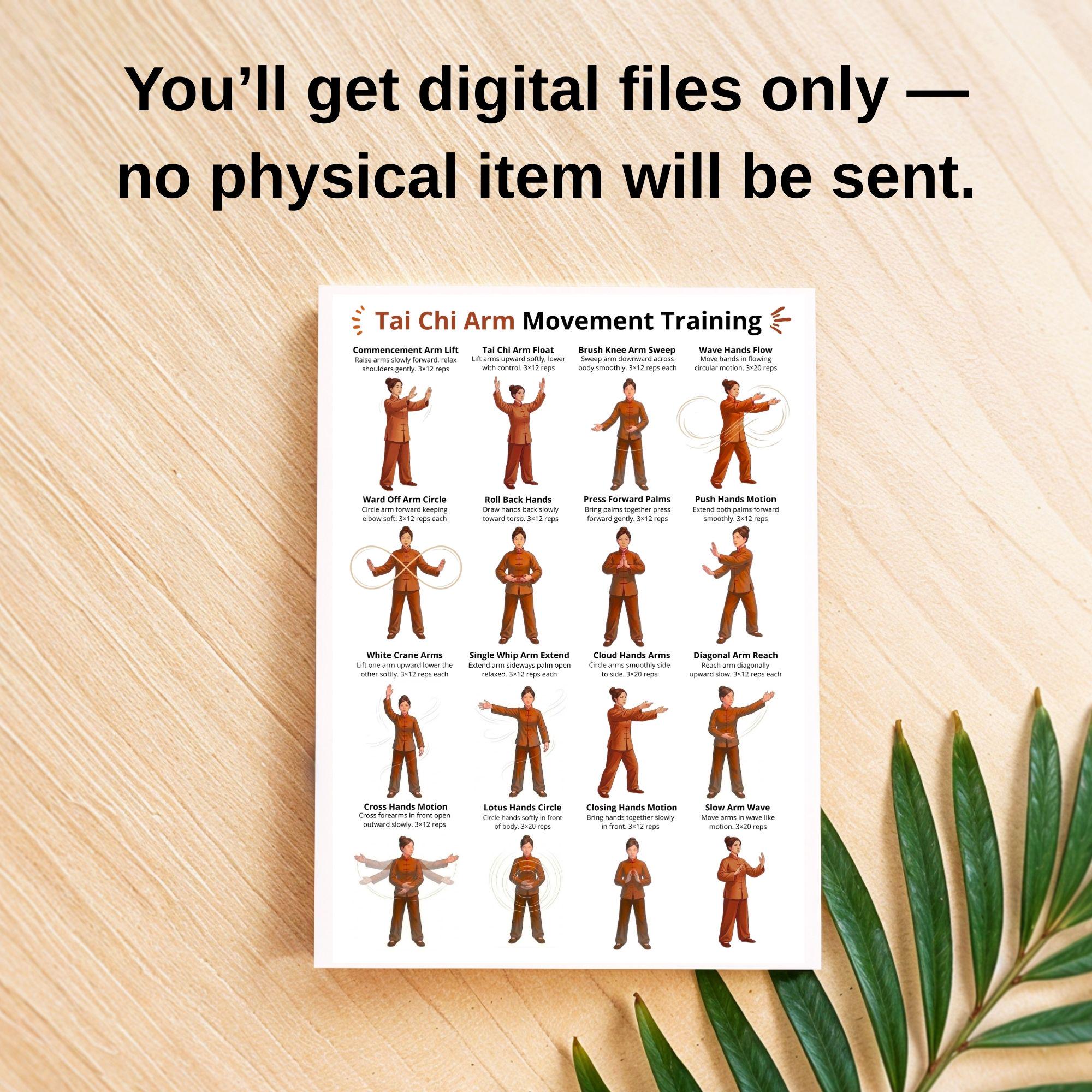 Tai Chi Arm Exercises Poster Printable PDF, Upper Body Tai Chi Workout ...