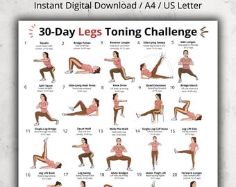 30-Day Legs Challenge Printable, Home Workout Poster (PDF)