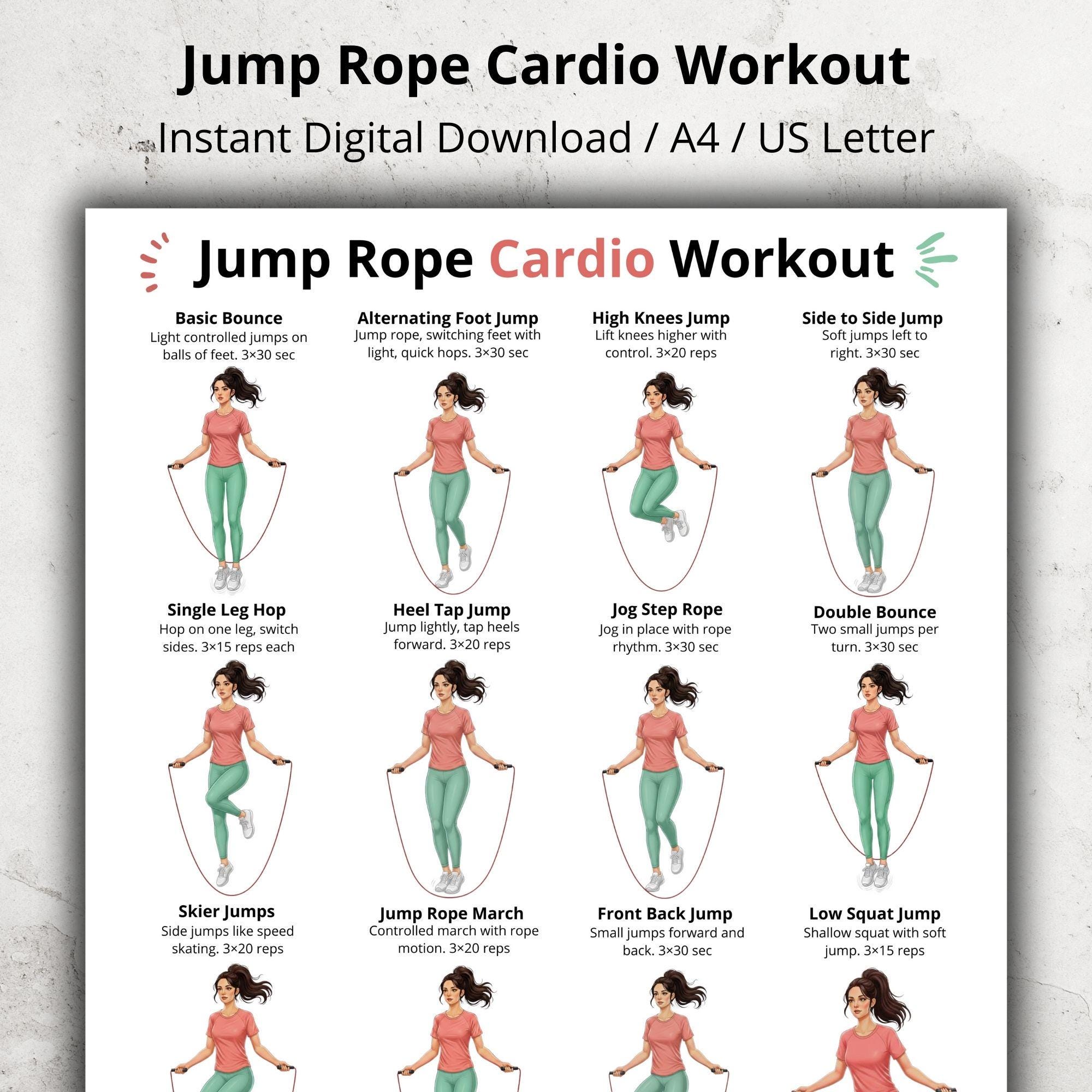 Jump Rope Workout Example Draw Jump Rope Cardio Workout, Jump Rope Exercises at Home Printable PDF ...