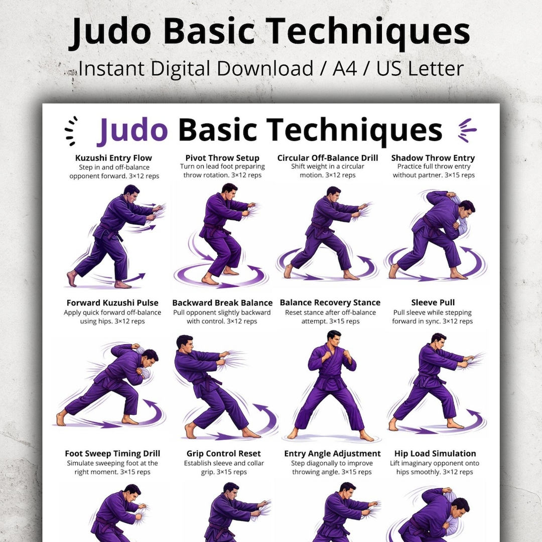 Judo Basic Techniques Printable PDF, Judo Movement Exercises Chart for ...