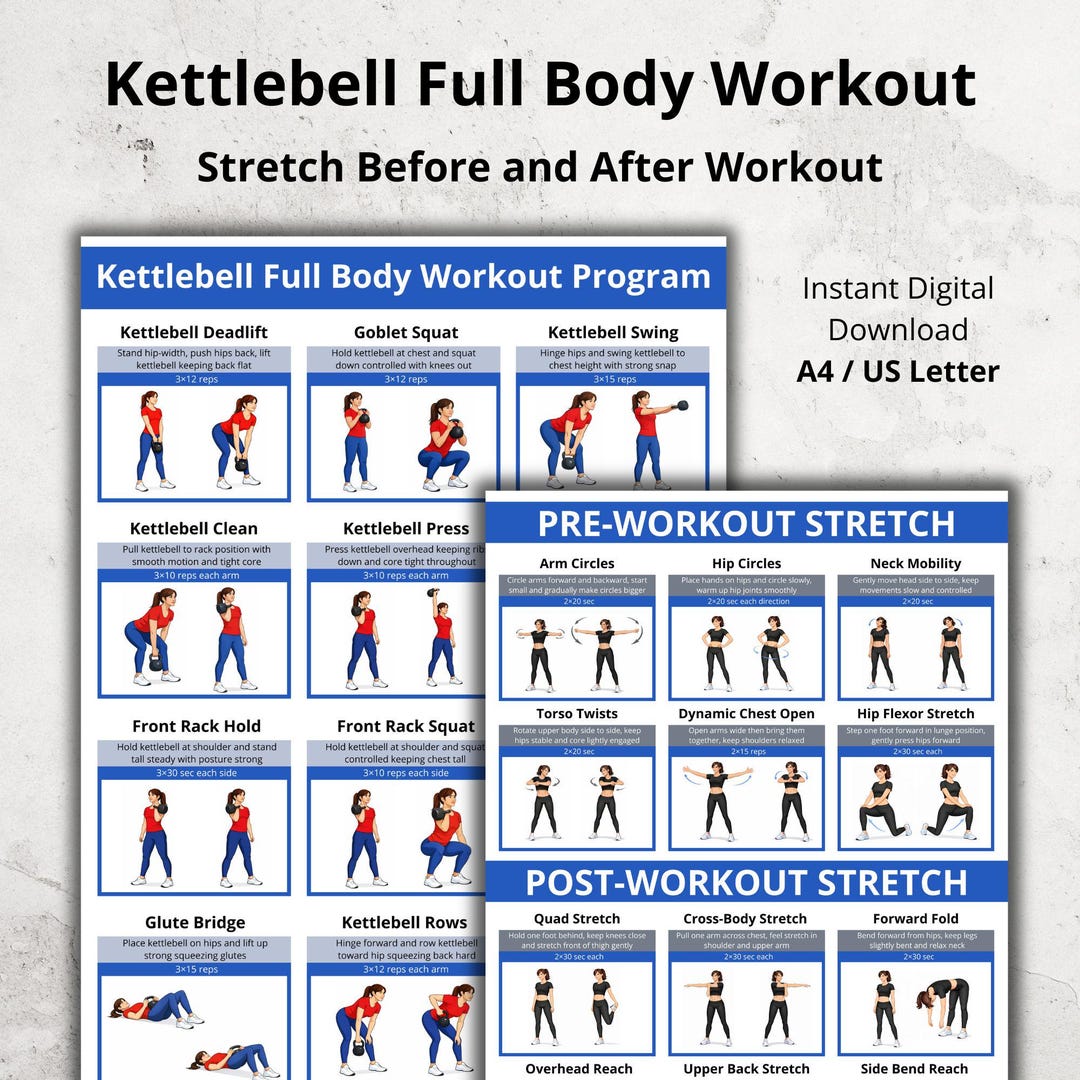 Kettlebell Workout Poster PDF, Full Body Kettlebell Workout at Home