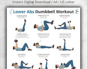 Lower Abs Dumbbell Workout Printable, Weighted Ab Exercises Chart, Core & Belly Exercise Poster, Home Gym Wall PDF, Abs Workout Sheet