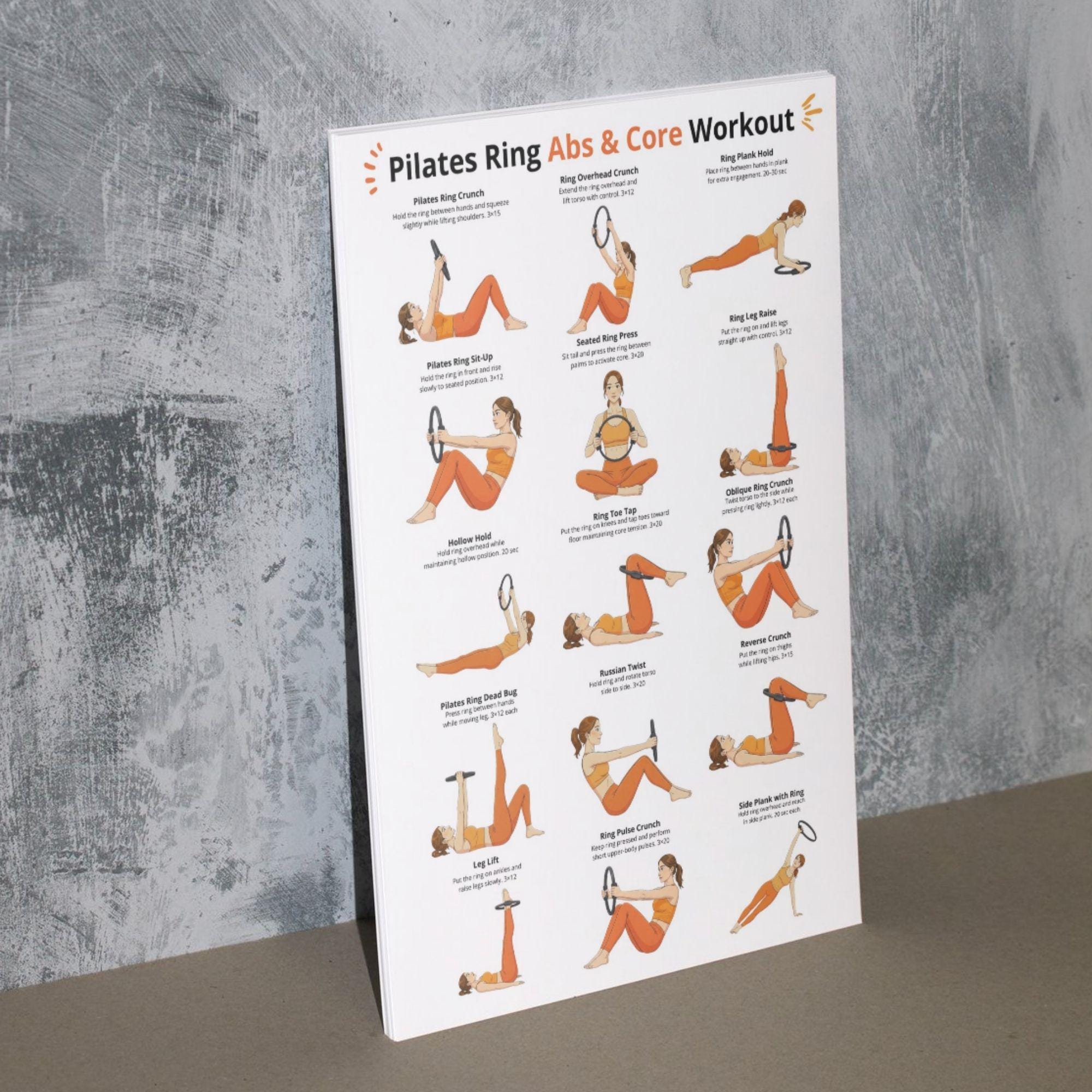 Pilates Ring Abs & Core Workout Poster, Pilates Ring Exercise Chart ...