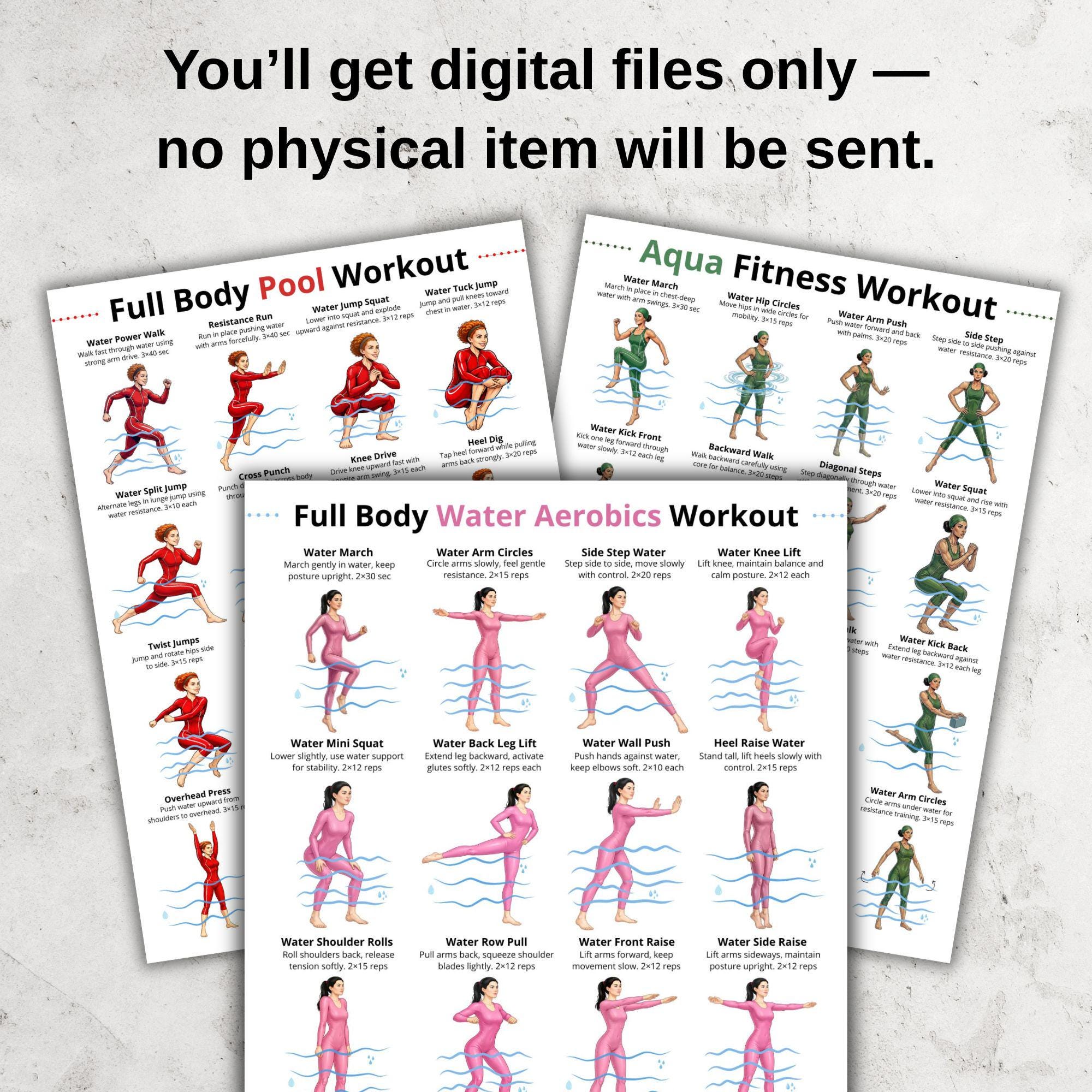 Water Aerobics Workout Bundle PDF, Pool Workout Charts, Aqua Fitness ...