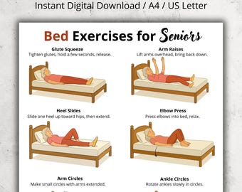 Bed Exercises for Seniors, Printable Low Impact Exercise Routine Chart for Older Adults, Gentle Bed Workout PDF for Seniors Instant Download