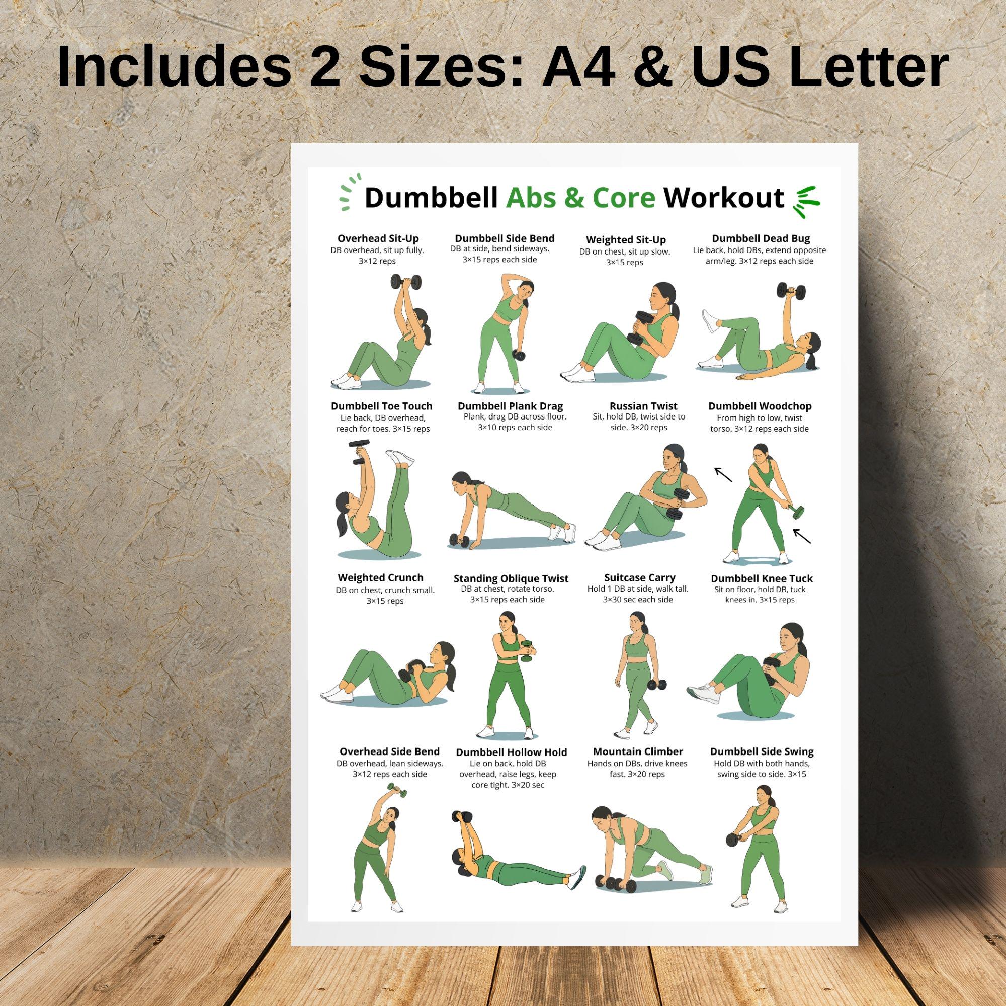 Dumbbell Abs Core Workout Poster Beginner Ab And Core Exercises