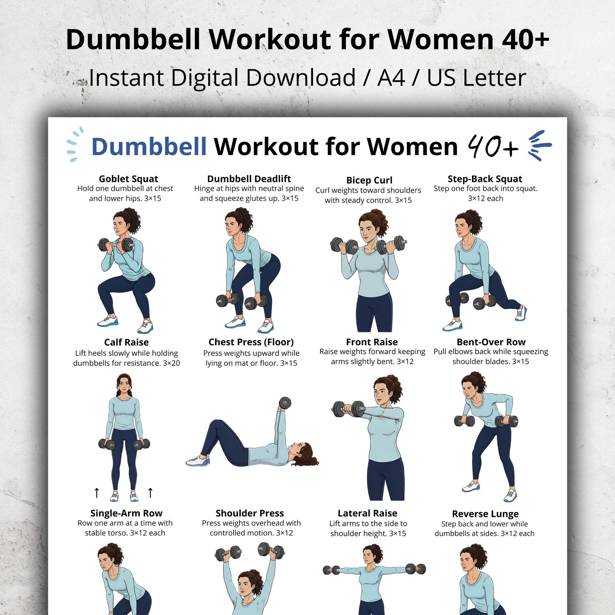 Dumbbell Workout for Women 40+, Full Body Dumbbell Exercises Chart ...