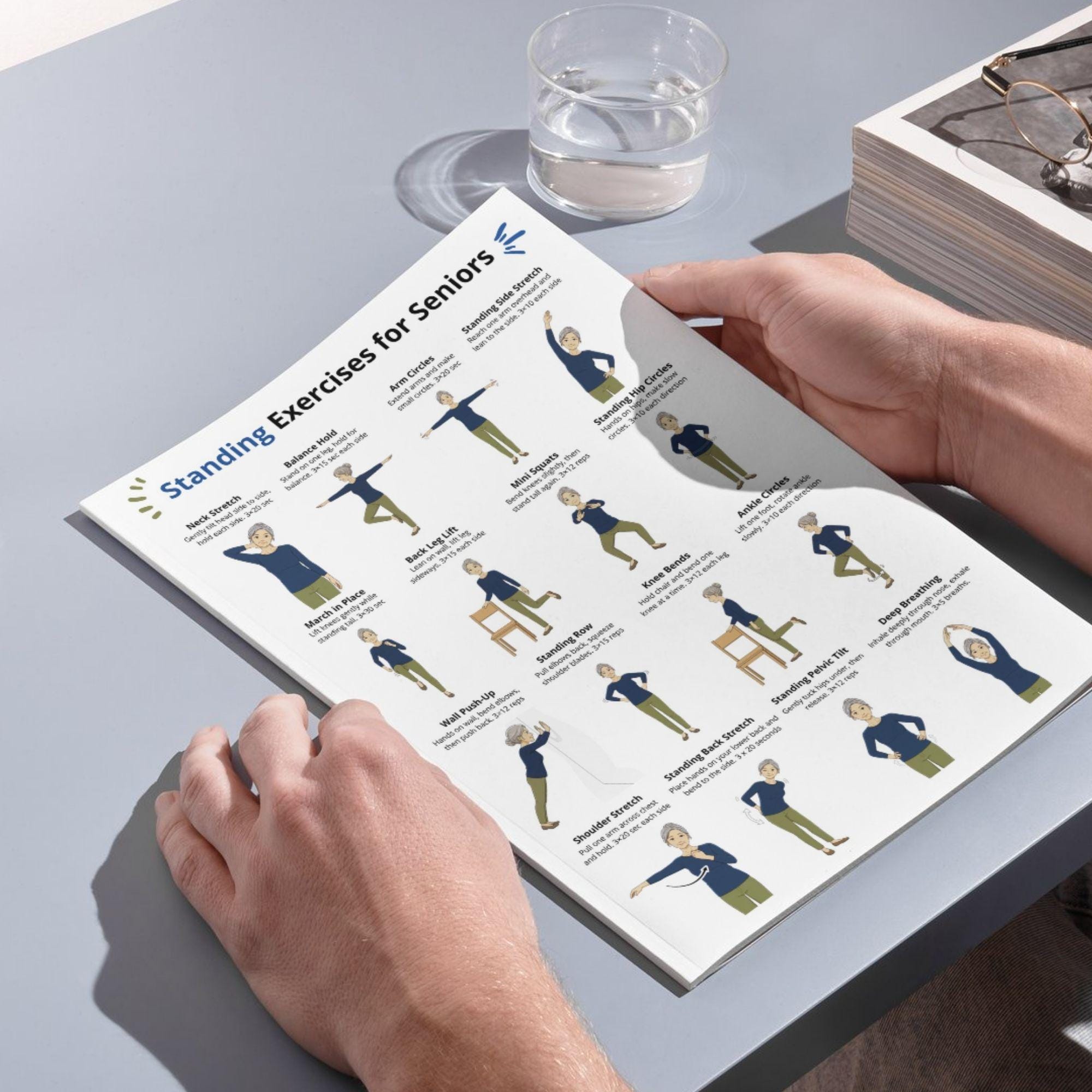 Standing Exercises for Seniors Printable | Gentle Balance Workout Chart ...