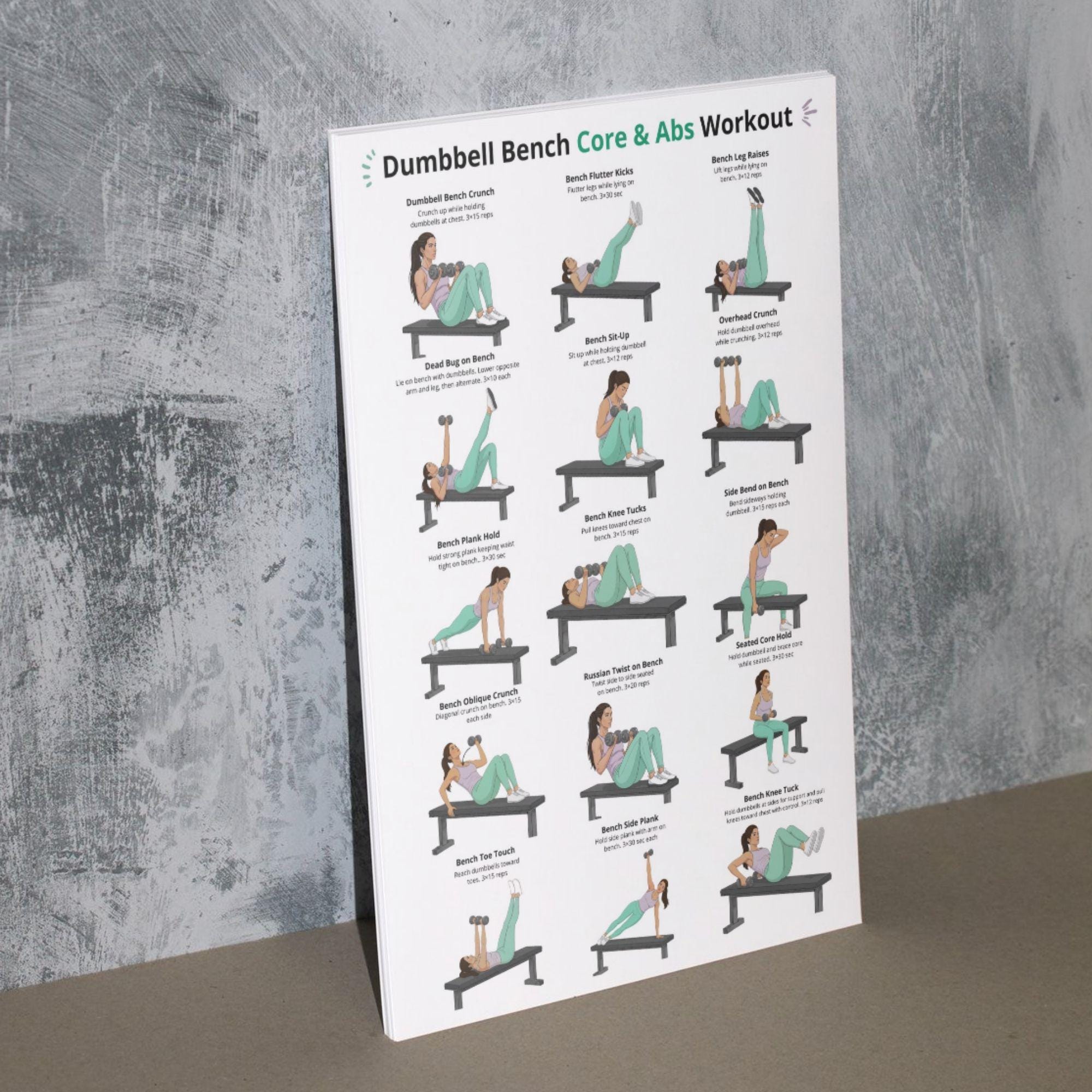 Dumbbell Bench Core and Abs Exercise Poster – Abdominal and Core ...