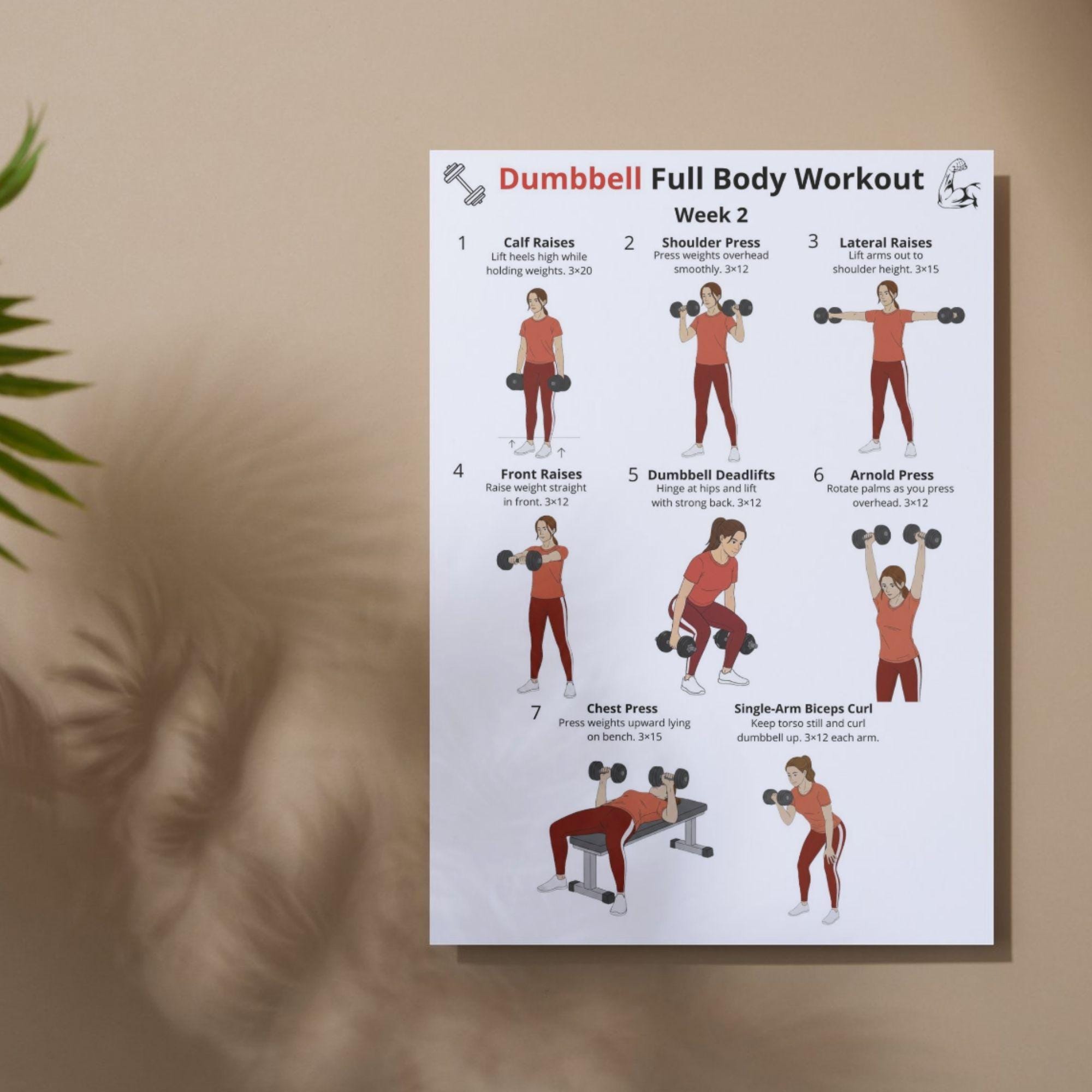 Dumbbell Workout Challenge Poster, 4 Week Dumbbell Full Body Exercise ...