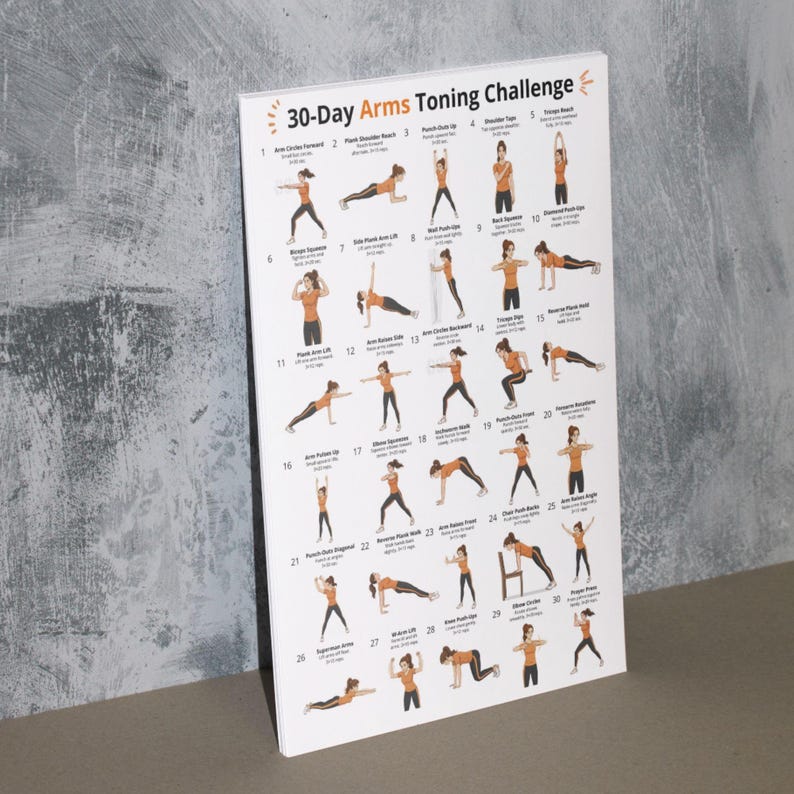 30 Day Arms Challenge Printable, Upper Body Workout Poster, Arm ...