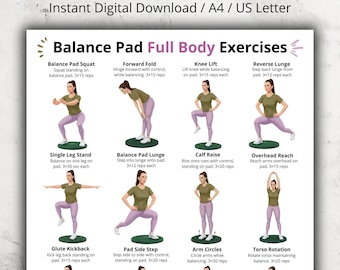 Balance Foam Pad Full Body Exercises PDF, Balance Disc Workout Printable, Stability Pad Exercises Poster, Exercise Poster, At Home Workout