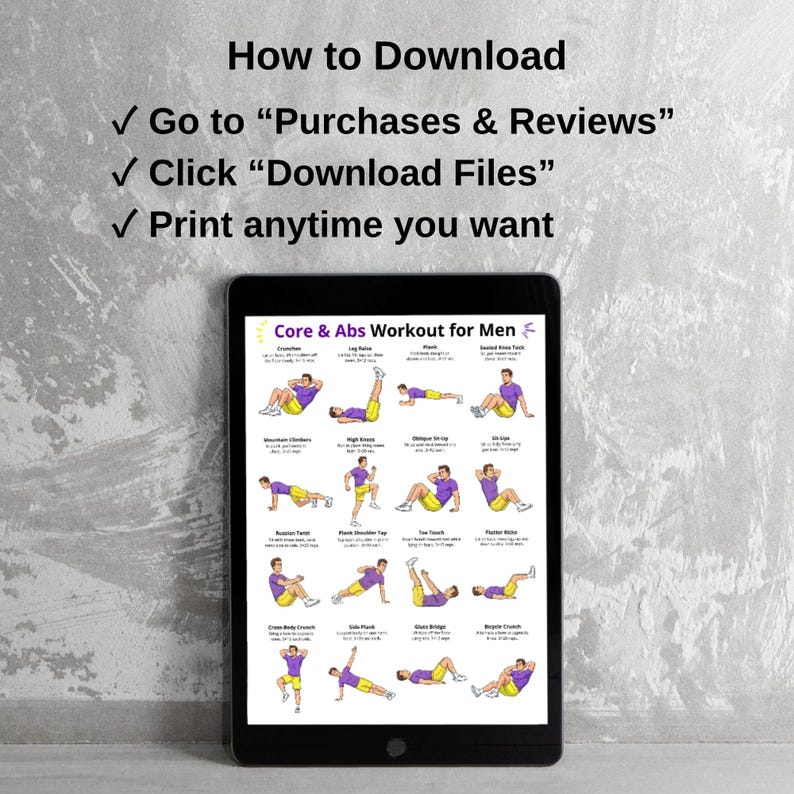 Core & Abs Workout for Men Printable Poster, Ab Exercise Chart PDF ...