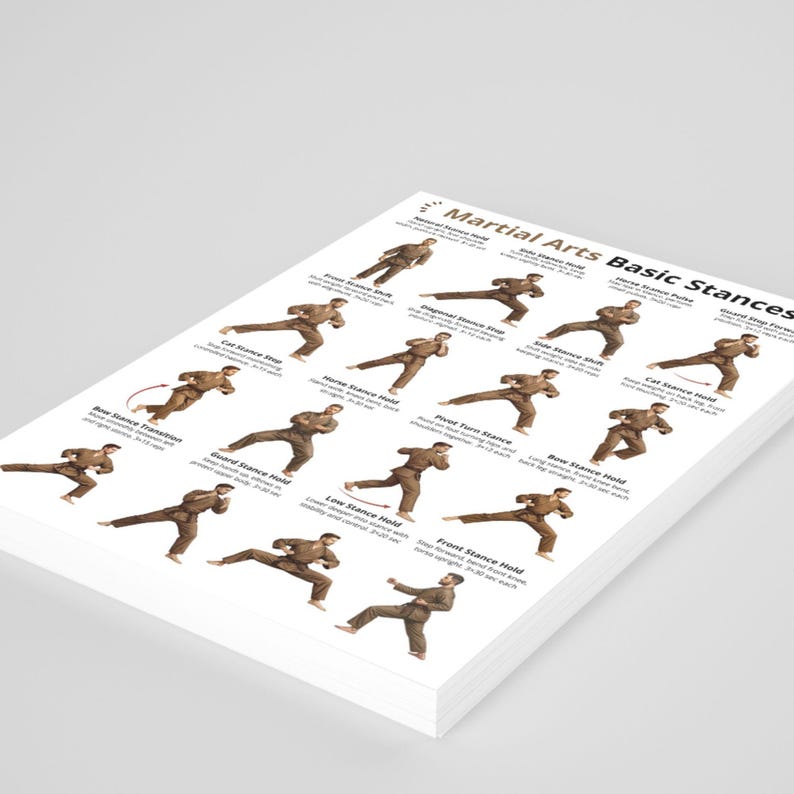 Martial Arts Basic Stances Printable PDF, Karate Kung Fu Taekwondo ...