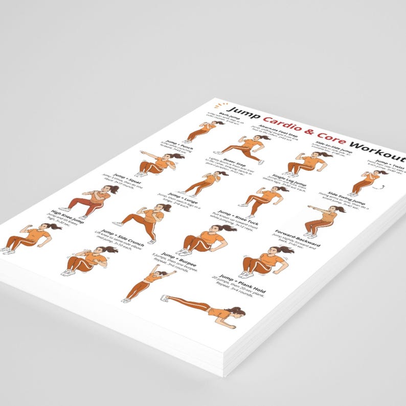 Jump Cardio and Core Workout Chart, Printable Jump Exercises Poster ...
