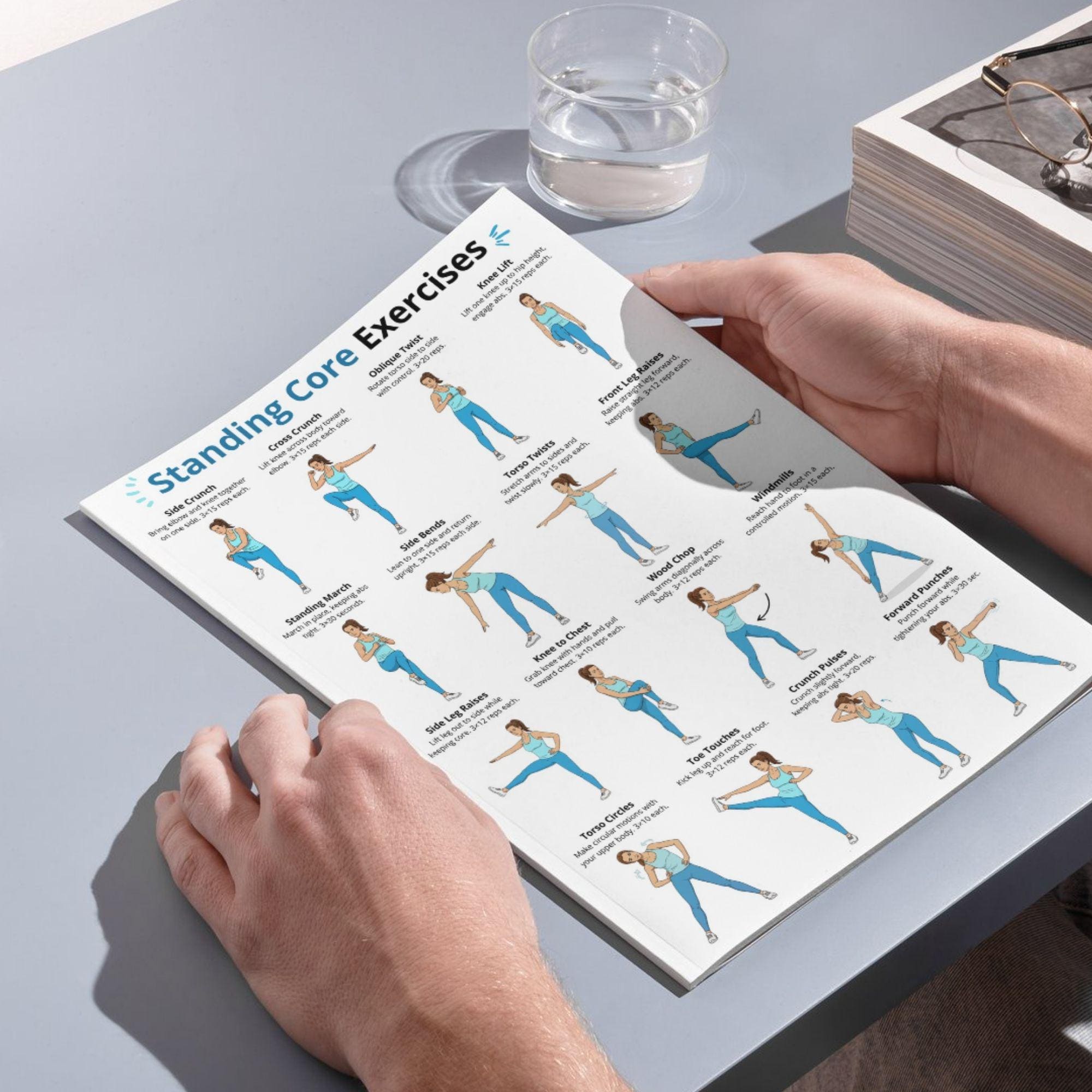 Standing Core Exercises Chart | Gentle Standing Ab and Oblique Workout ...