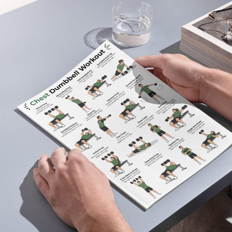 Chest Dumbbell Workout Poster, Upper Body Exercise Chart for Home Gym ...