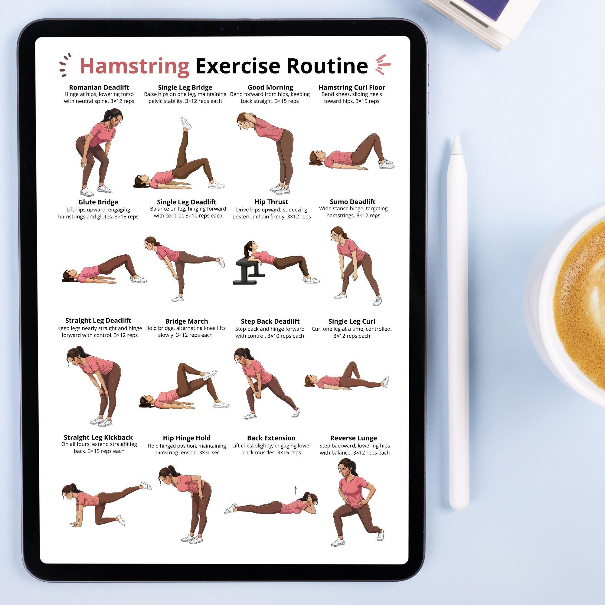 Hamstring Exercises, Hamstring Workout Chart Printable, Leg Day Lower ...
