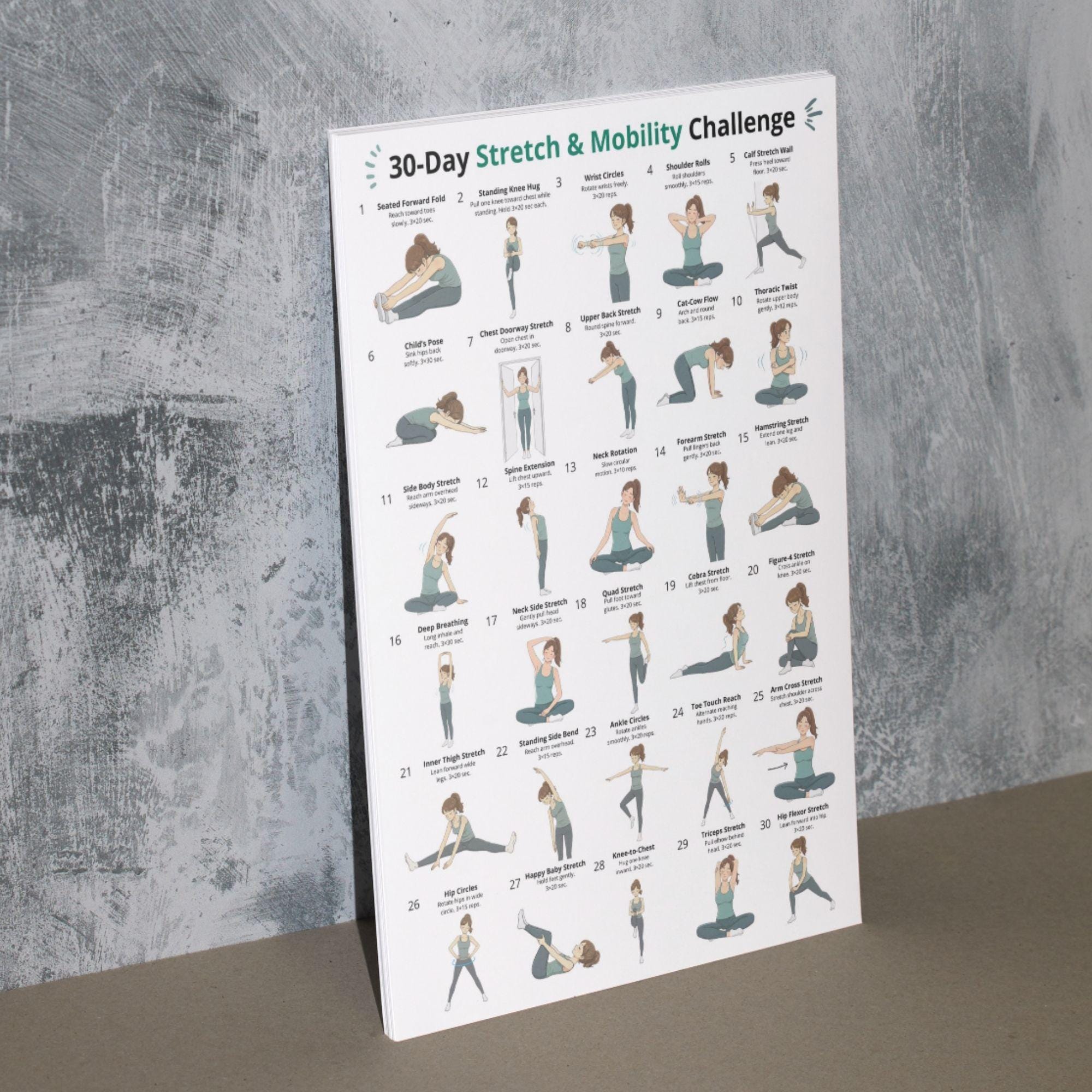 30 Day Stretch & Mobility Challenge Printable, Flexibility Poster ...