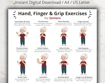 Hand Finger and Grip Exercises for Seniors, Hand and Finger Workout at Home, Wrist and Grip Exercises Printable, No Equipment Home Workout