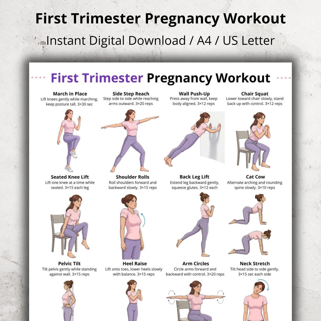 Prenatal Routine First Trimester Pregnancy Workout Printable, Prenatal Exercises for ...